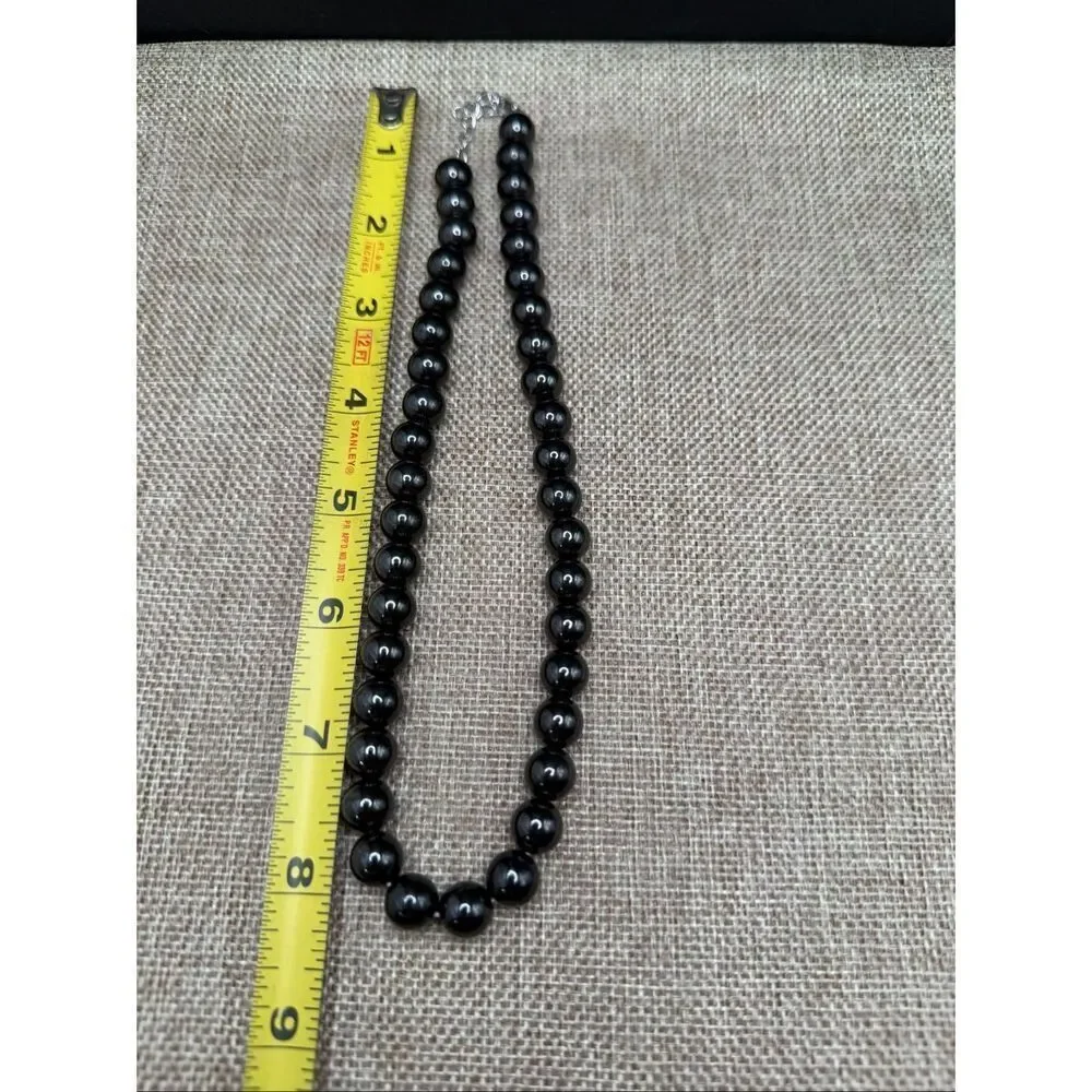 Classic Black Glass Bead Necklace with Sterling Silver Clasp